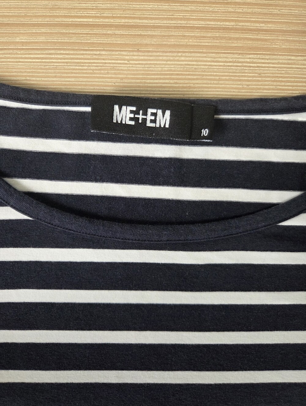 ME+EM Navy White Stripe Button Shoulder 3/4 Sleeve Top Womens Size 10 - Picture 6 of 7